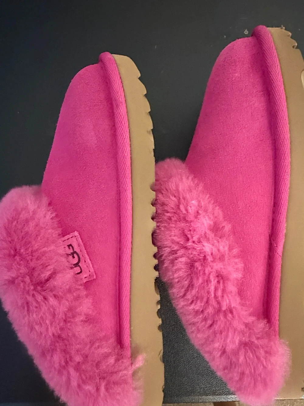 UGG Kids Hot Pink Shearling Slip-On Slippers
